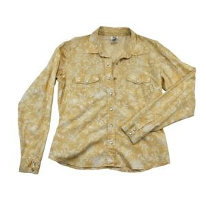 Water Girl Yellow Floral Pearl Snap Western Shirt Womens Small Stretch Cotton